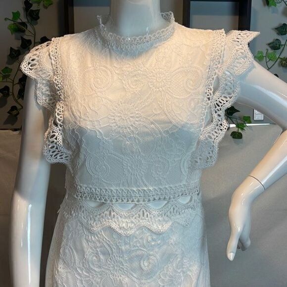 Cupshe Delia Floral Elegant White Lace Crop‎ Ruffle with band Sleeve Size XL - Picture 4 of 12